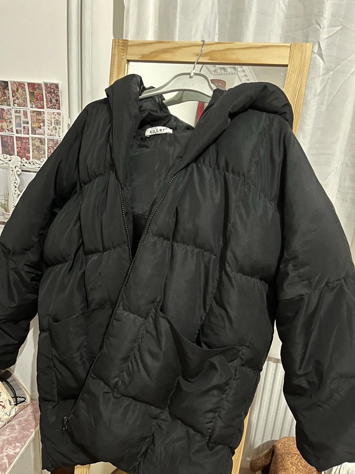 Kadın Siyah Midi Boy Rahat Kesim Mont - Görsel 3