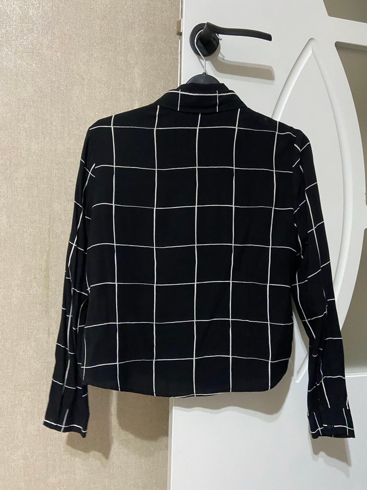 Kadın Siyah Kareli Uzun Kollu Gömlek - Görsel 3