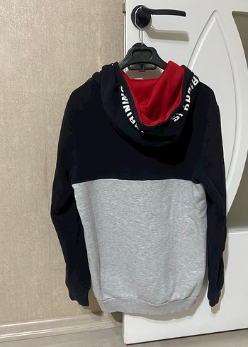 Gri Siyah Kapüşonlu erkek Sweatshirt - Görsel 2