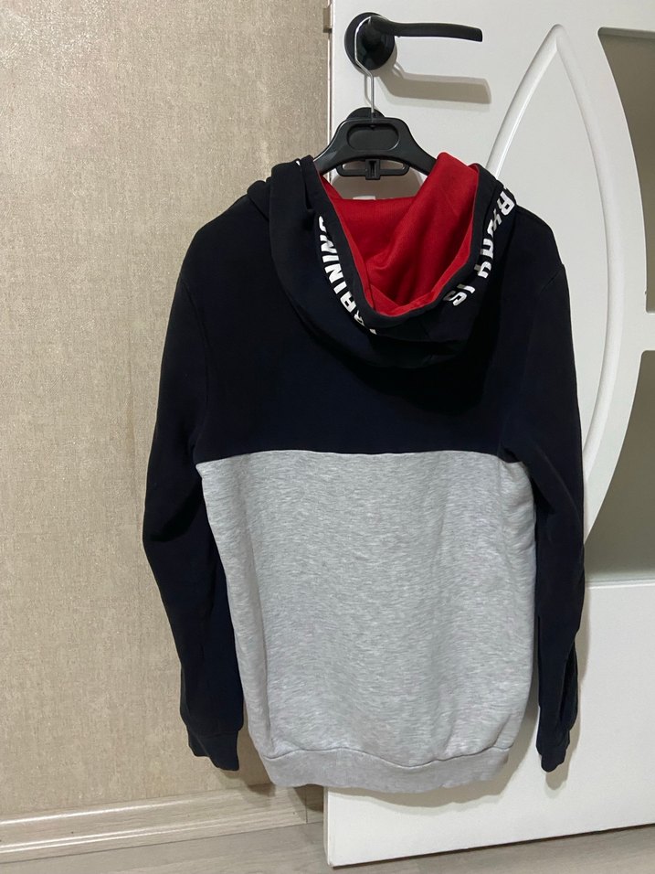 Gri Siyah Kapüşonlu erkek Sweatshirt - Görsel 2