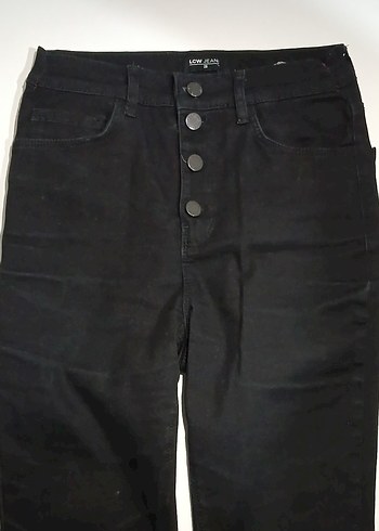 Düğmeli Siyah Kadın Denim Pantolon