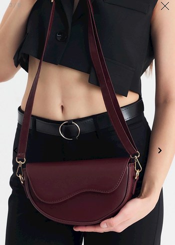 Bordo Deri Minimalist Kemerli Kadın Çanta - Görsel 2