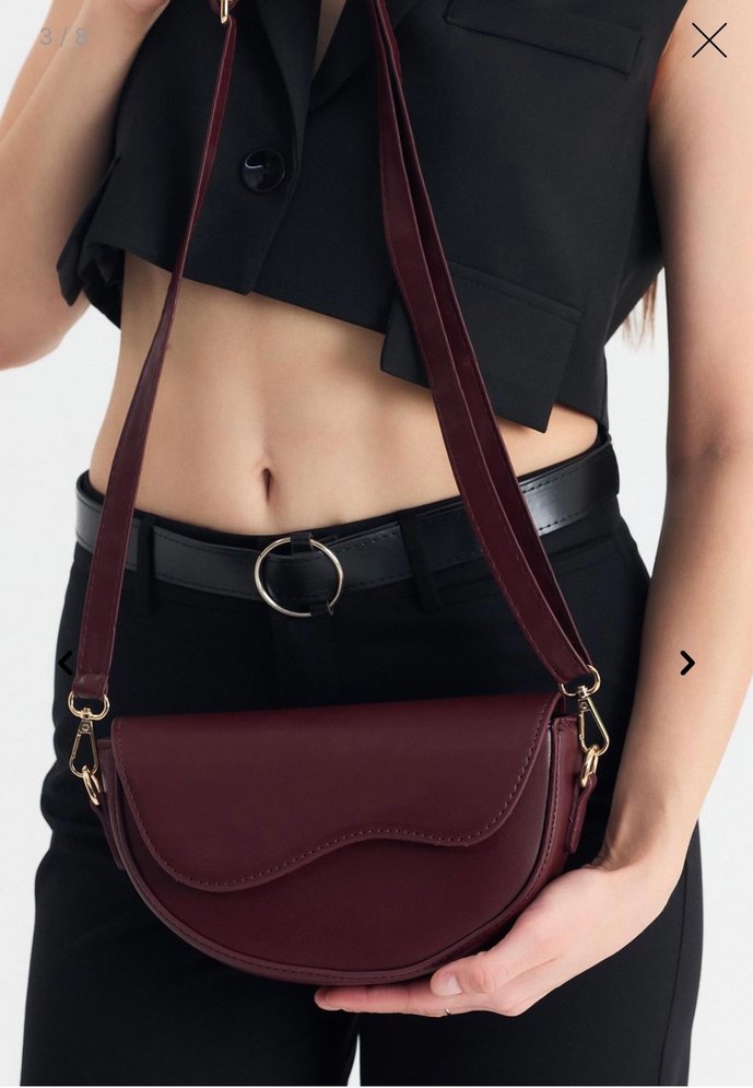 Bordo Deri Minimalist Kemerli Kadın Çanta - Görsel 2