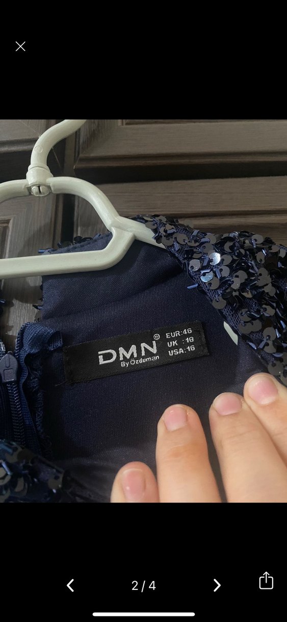 Koyu Lacivert Uzun Kollu Kürklü Abiye Elbise - Görsel 2