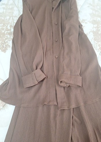 Kahverengi Keten Kadın Takım Elbise - Görsel 4