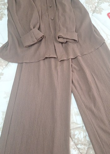 Kahverengi Keten Kadın Takım Elbise - Görsel 5