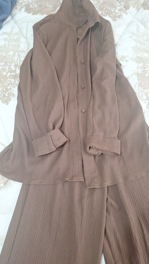 Kahverengi Keten Kadın Takım Elbise - Görsel 4