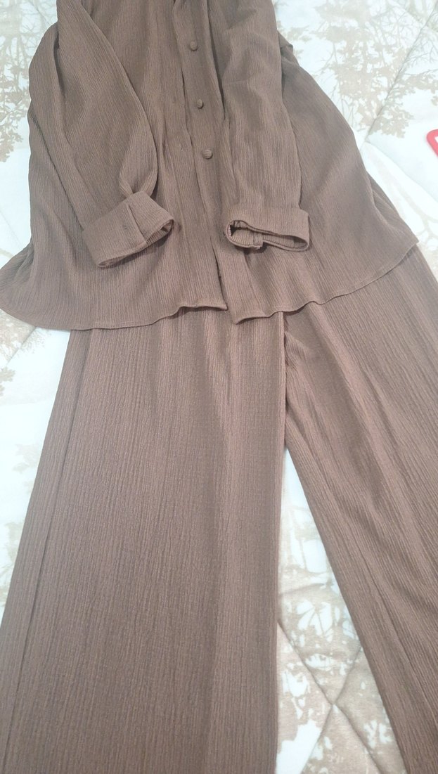 Kahverengi Keten Kadın Takım Elbise - Görsel 5