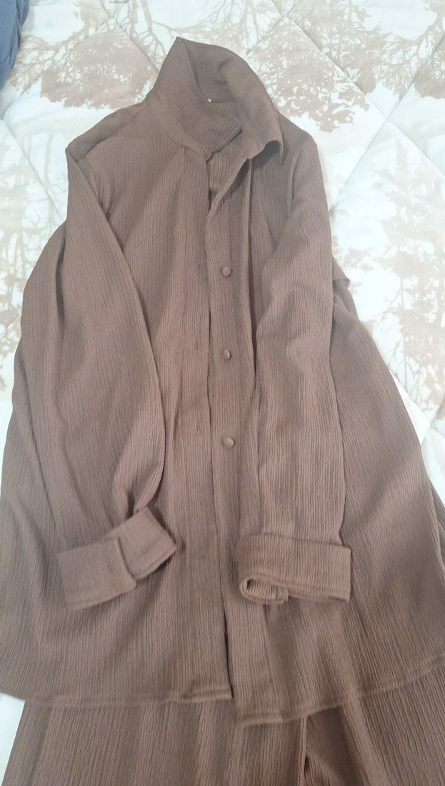 Kahverengi Keten Kadın Takım Elbise - Görsel 3