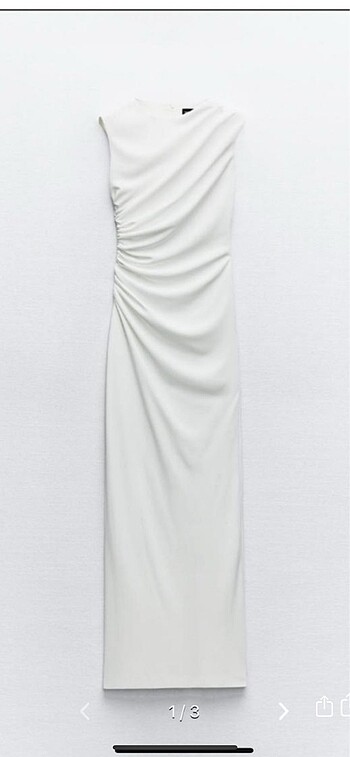 zara drape detay beyaz elbise