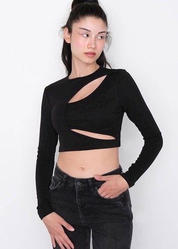 Addax Siyah Kesikli Mini Denim Bluz