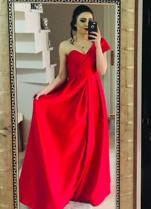 Abiye Prenses model kırmızı elbise (saten)