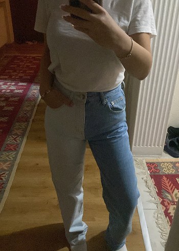 Çift Renkli Kadın Denim Pantolon - Görsel 3