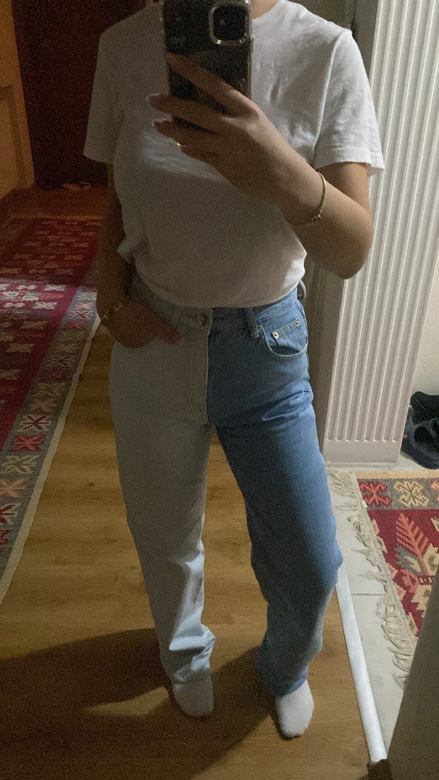 Çift Renkli Kadın Denim Pantolon - Görsel 3