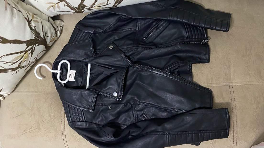 Kadın Siyah Deri Biker Ceket - Görsel 4