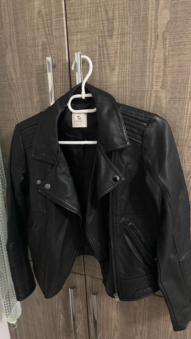 Kadın Siyah Deri Biker Ceket - Görsel 2