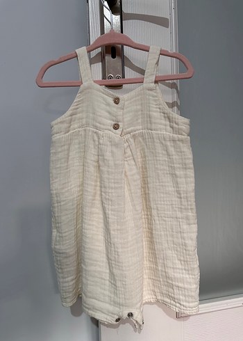 Düğmeli Nakışlı Beyaz Bebek Kız Tulum - Görsel 2