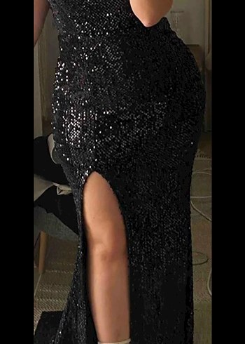 Siyah Payet Uzun Abiye Elbise - Görsel 3