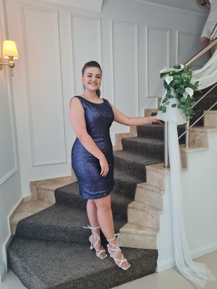 Lacivert payet kısa elbise - Görsel 2