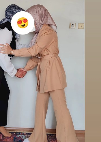 s Beden Bej Kuşaklı Uzun Kadın Takım tunik