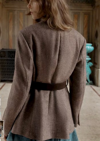 Kemerli Kahverengi Kadın Blazer Ceket - Görsel 4