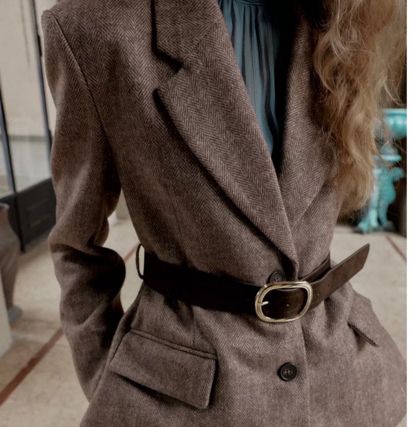 Kemerli Kahverengi Kadın Blazer Ceket - Görsel 2