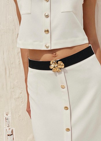 Düğmeli Beyaz Uzun Etek - Görsel 3