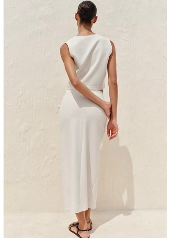 Düğmeli Beyaz Uzun Etek - Görsel 4
