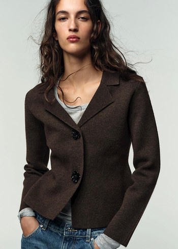 Düğmeli Kahverengi Midi Yün Ceket - Görsel 2