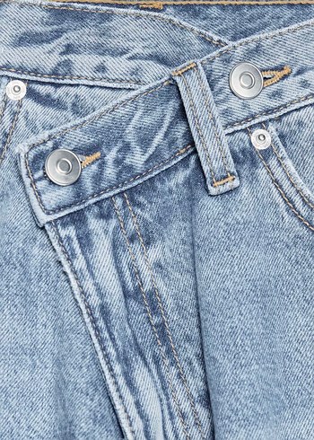 Kadın Mavi çapraz kemerli Midi Denim Pantolon - Görsel 3