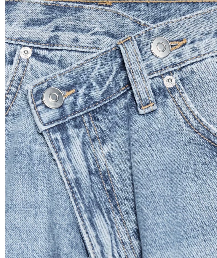 Kadın Mavi çapraz kemerli Midi Denim Pantolon - Görsel 3