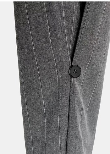 Düğmeli Gri Çizgili  Kadın Pantolon - Görsel 3