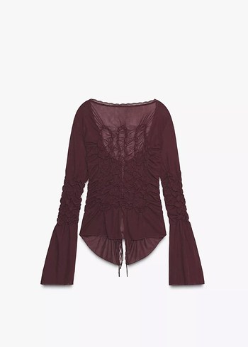 Bordo Dantel Detaylı V Yaka Gömlek - Görsel 3