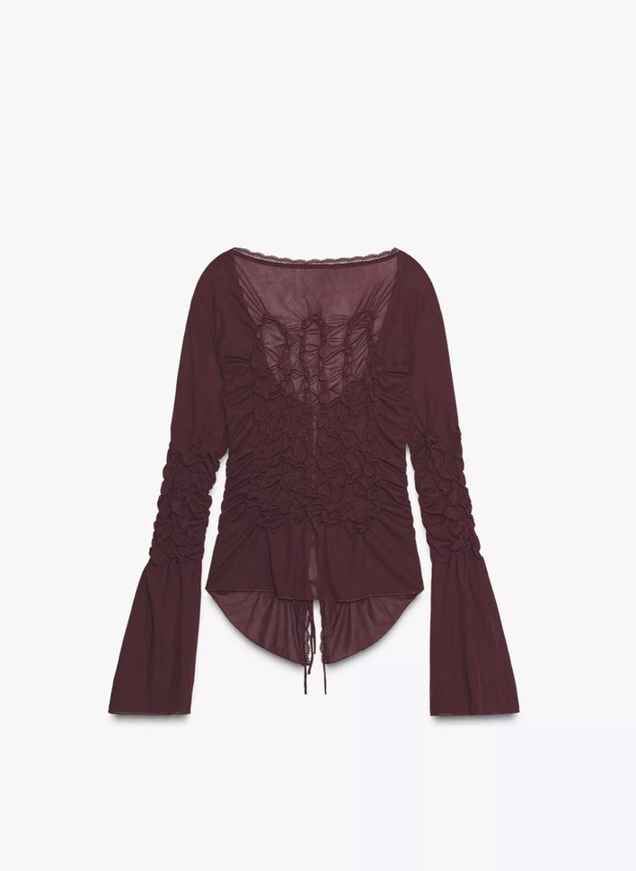 Bordo Dantel Detaylı V Yaka Gömlek - Görsel 3