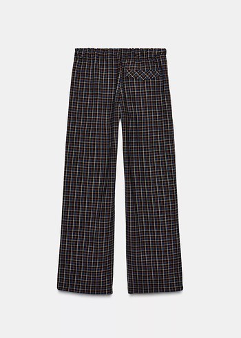 Kadın Kahverengi Ekose Pilili Bol Kesim Pantolon - Görsel 3