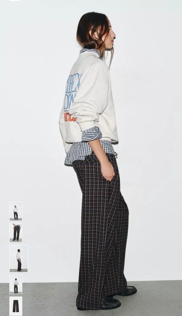 Kadın Kahverengi Ekose Pilili Bol Kesim Pantolon - Görsel 2