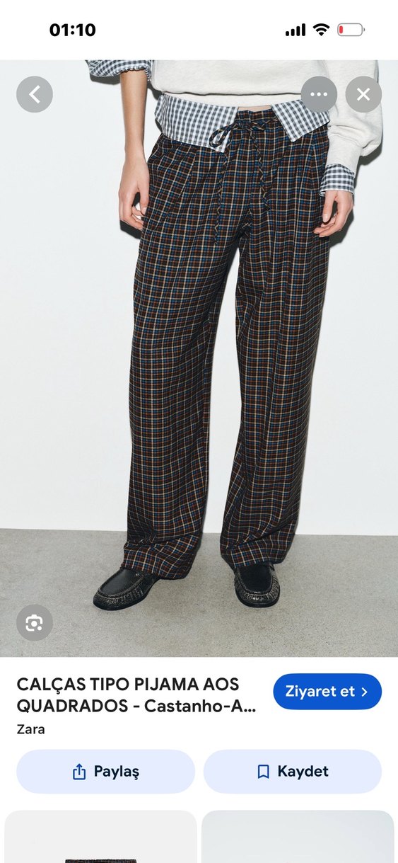 Kadın Kahverengi Ekose Pilili Bol Kesim Pantolon - Görsel 4