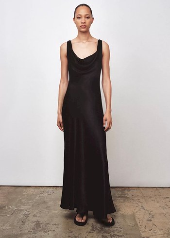 Siyah Drapeli Uzun Kadın Elbise - Görsel 2