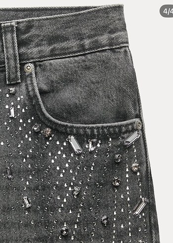 Gri Payetli Loose Fit Denim Pantolon - Görsel 3