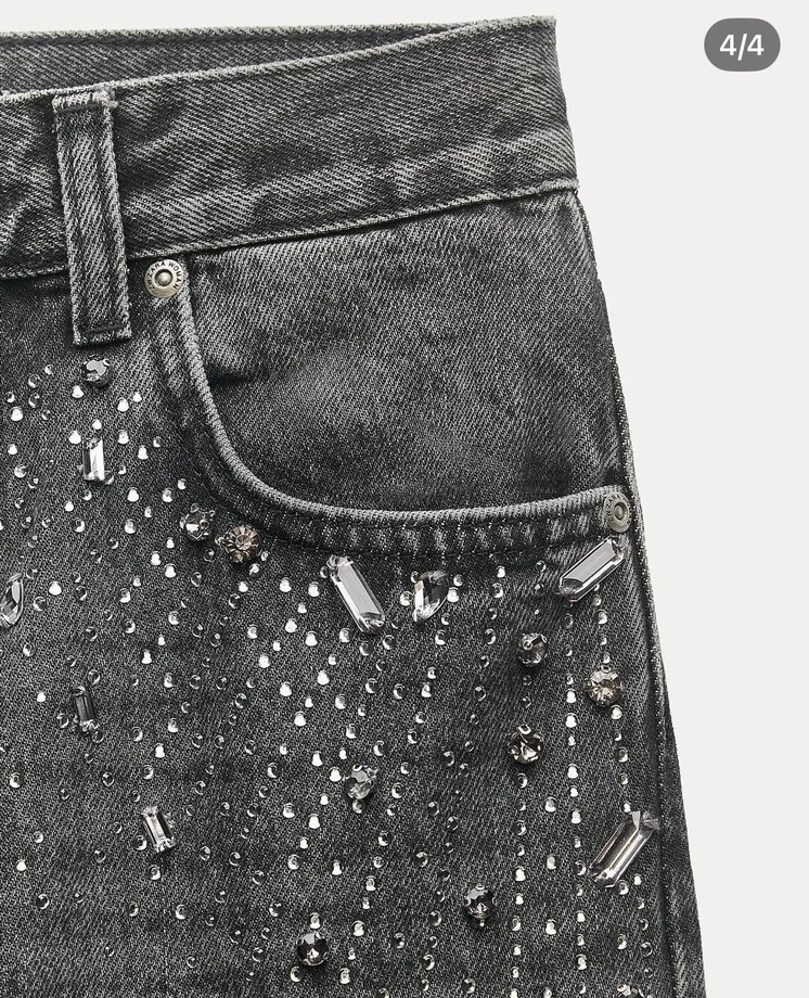 Gri Payetli Loose Fit Denim Pantolon - Görsel 3