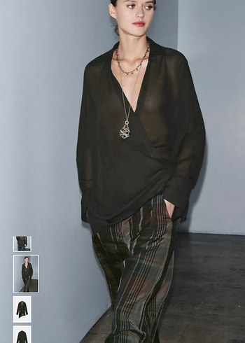 Drapeli haki yün karışımlı gömlek - Görsel 2