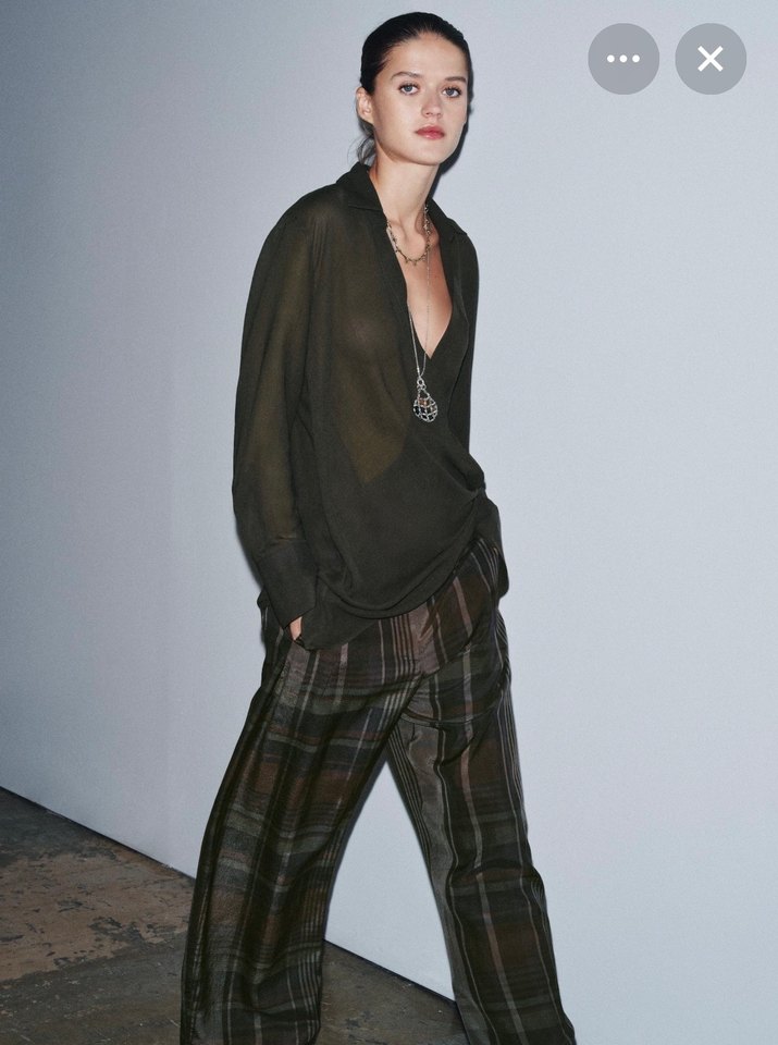 Drapeli haki yün karışımlı gömlek - Görsel 3