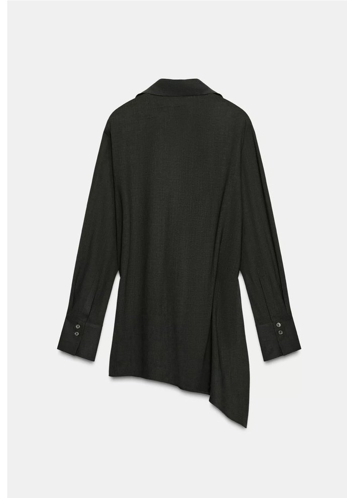 Drapeli haki yün karışımlı gömlek - Görsel 5