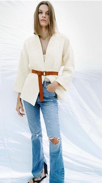 Zara yeni etiketli kimona tarzı kemerli ceket