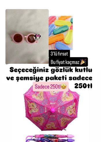 Pastel Pembe Çocuk Gözlüğü ve Şemsiye Seti