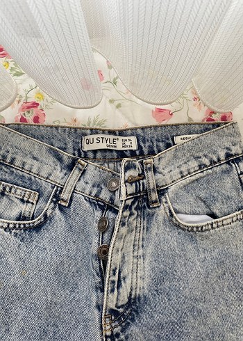 Mavi TDüğmeli Bol Kesim Kadın Kot Pantolon - Görsel 2