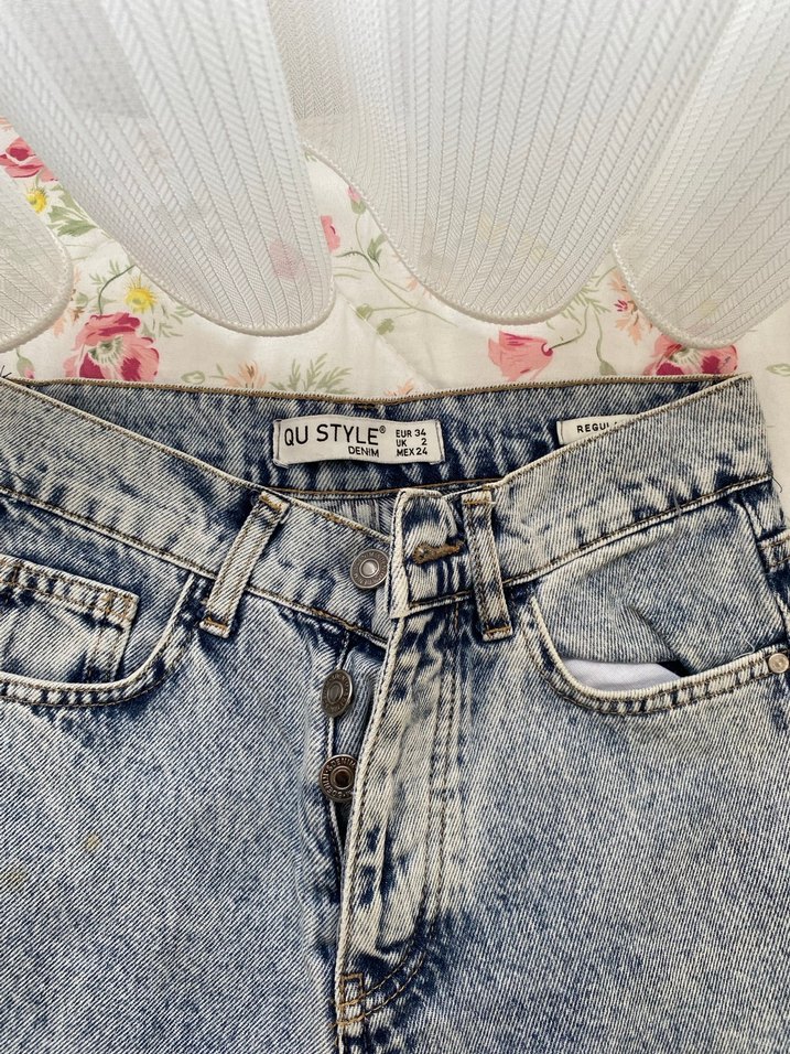 Mavi TDüğmeli Bol Kesim Kadın Kot Pantolon - Görsel 2