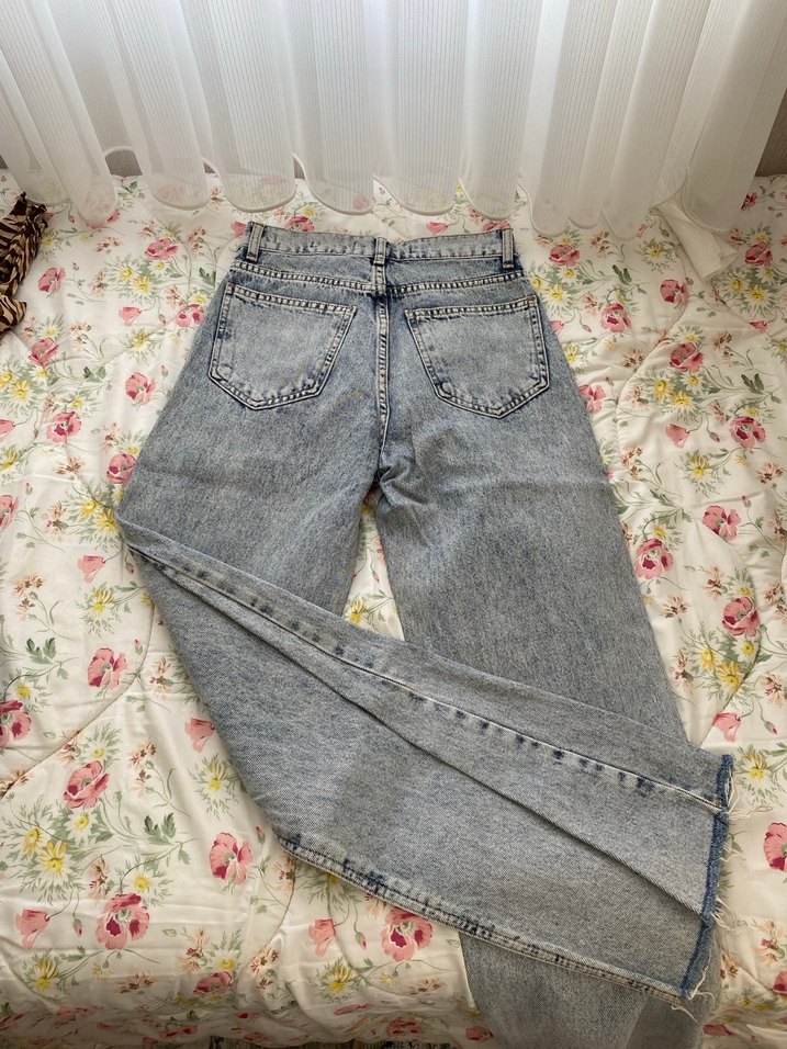 Mavi TDüğmeli Bol Kesim Kadın Kot Pantolon - Görsel 3