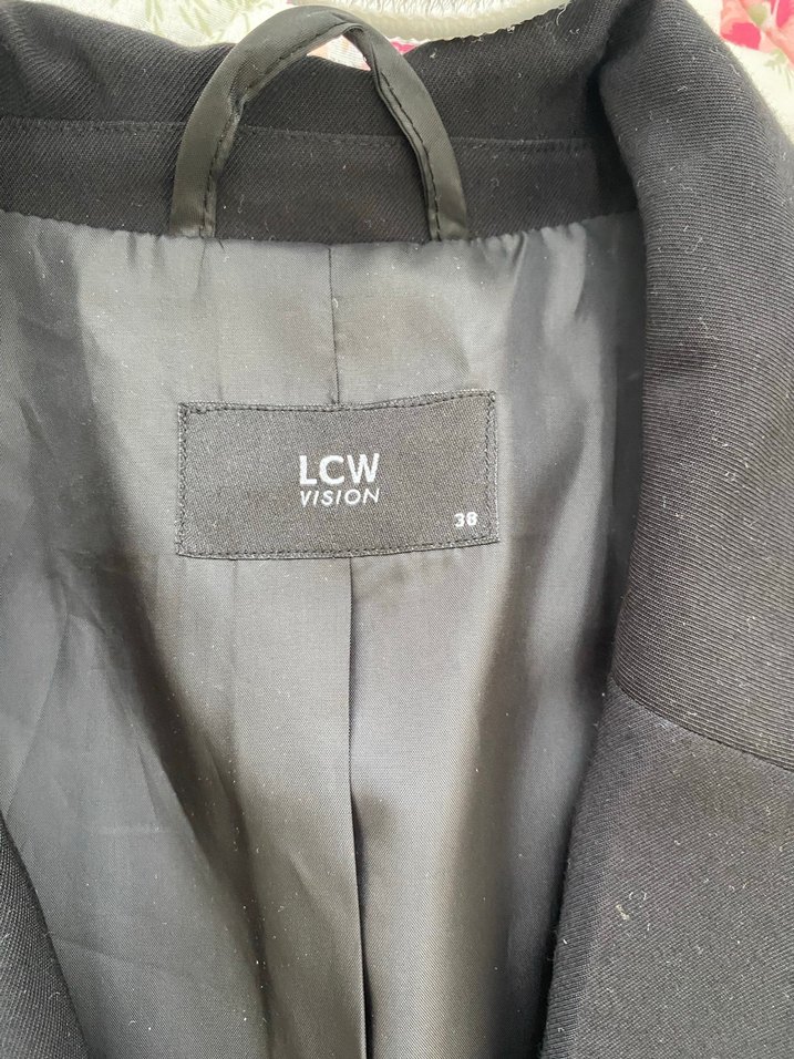 Kadın Siyah Keten Düğmeli Blazer Ceket - Görsel 2