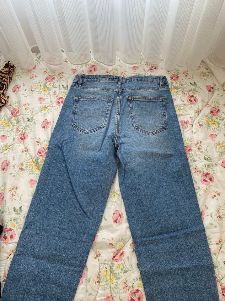 Düğmeli Mavi Salaş Midi Kot Pantolon - Görsel 3